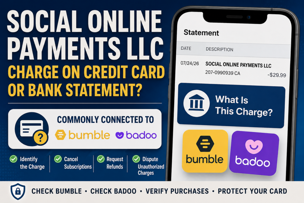 Social Online Payments LLC charge on a credit card or bank statement commonly connected to Bumble or Badoo