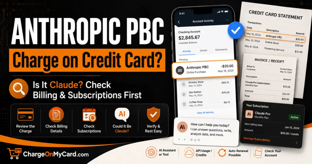 Anthropic PBC charge on credit card statement with Claude billing and subscription clues