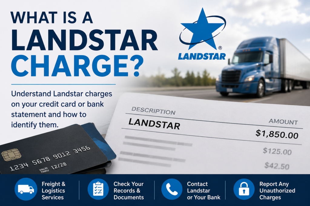 Landstar charge on a credit card or bank statement with a freight truck and transaction record.