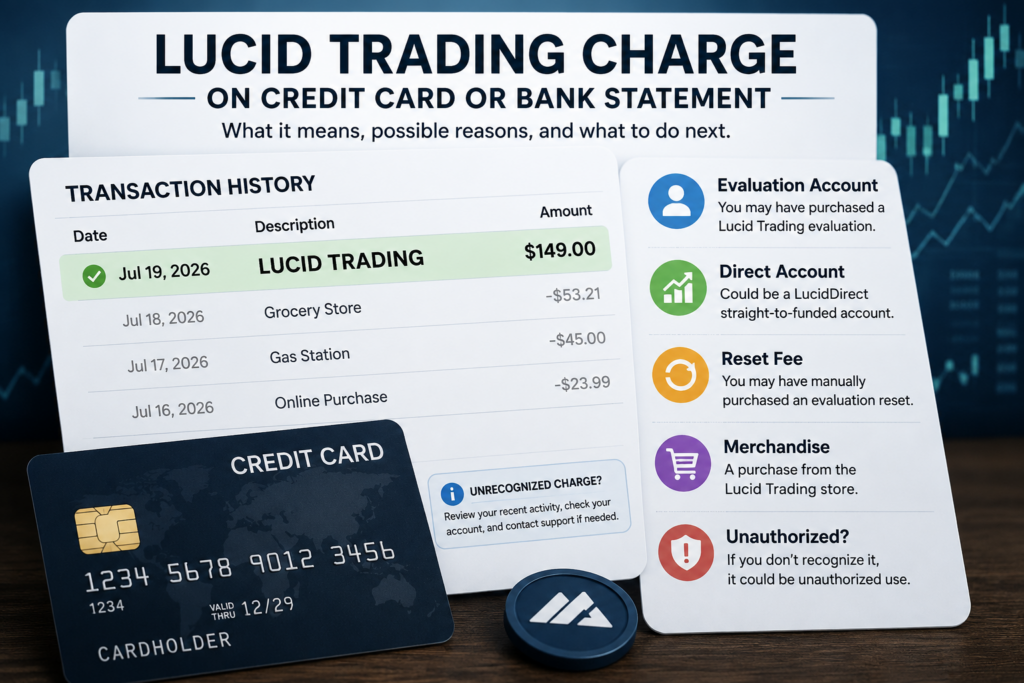 Illustration explaining a Lucid Trading charge on a credit card or bank statement